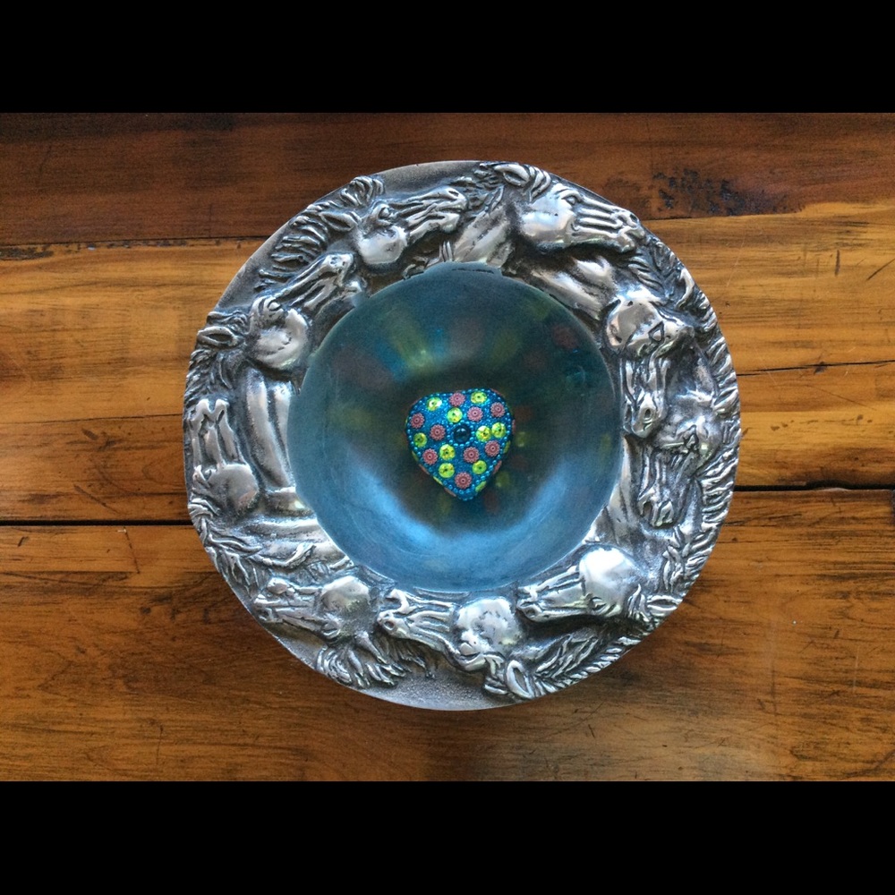Stunning pewter horse bowl